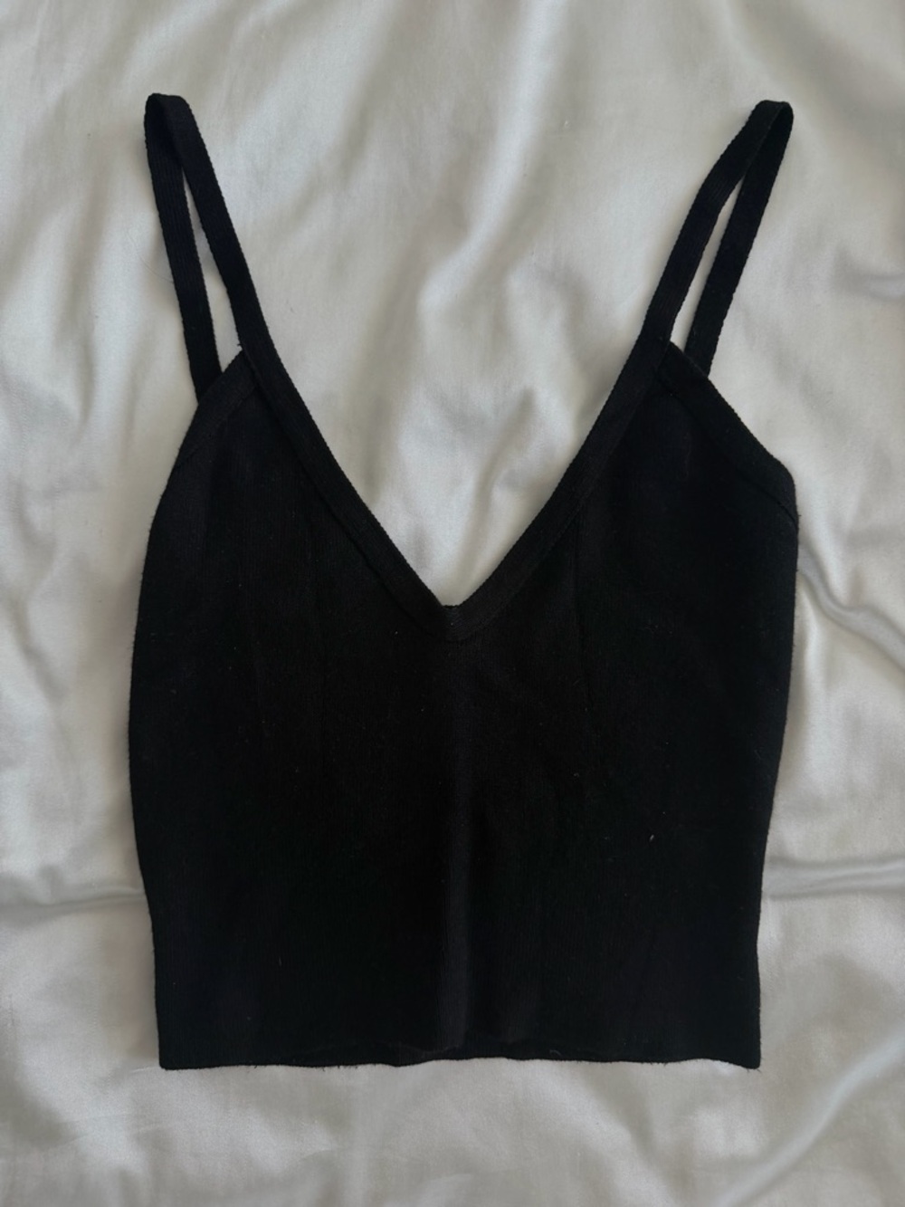 superdown Black Ribbed Cropped Tank with Bow Detail